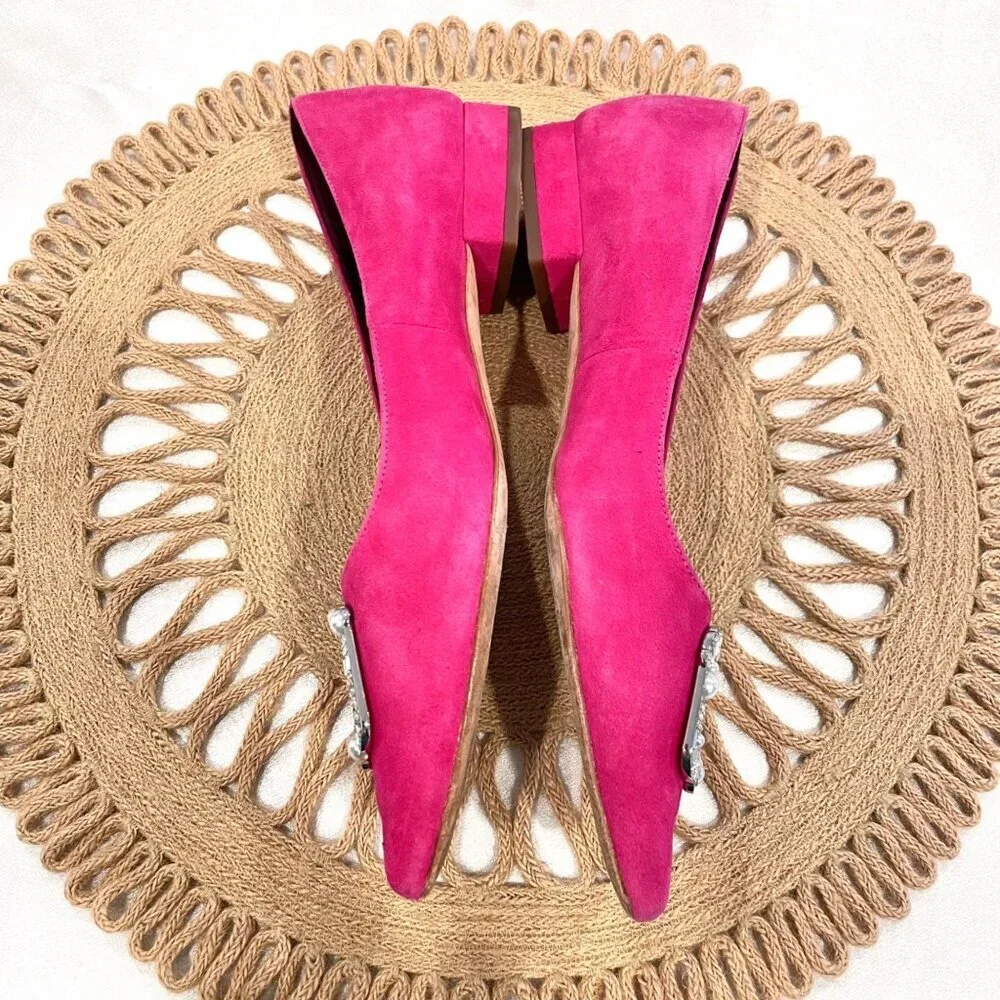 Kate Spade Buckle Up Pink Suede Flats Size 9.5